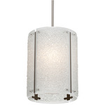 Textured Glass Oversized Pendant - Metallic Beige Silver / Frosted Granite