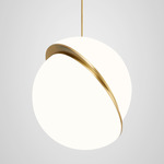 Crescent Pendant - Brushed Brass / Opal