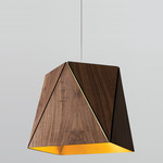 Calx LED Pendant - Brushed Brass / Dark Stained Walnut