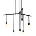 Suspenders 1-Tier Tri-Bar Pendant with Chicklet Luminaires - Satin Black / Etched Chiclet