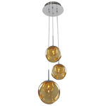 Meteor Round Multi Light Pendant - Chrome / Amber