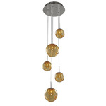 Meteor Round Multi Light Pendant - Chrome / Amber