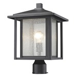 Aspen Outdoor Post Light with Round Fitter - Black / Clear Seeded