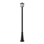 Aspen Outdoor Post Light with Round Post/Hexagon Base - Black / Clear Seedy