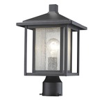 Aspen Outdoor Post Light with Round Fitter - Black / Clear Seeded