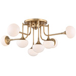 Fleming Semi Flush Ceiling Light - Aged Brass / Opal