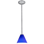 Martini Rod Pendant - Brushed Steel / Cobalt Blue