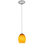 Brandy Cord Pendant - Brushed Steel / Amber Firebird
