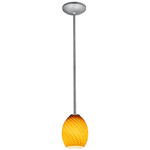 Brandy Rod Pendant - Brushed Steel / Amber Firebird