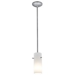 Glass Cylinder Rod Pendant - Brushed Steel / Opal