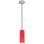 Glass Cylinder Rod Pendant - Brushed Steel / Red