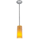 Glass n Glass Cylinder Rod Pendant - Brushed Steel / Clear / Amber
