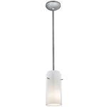 Glass n Glass Cylinder Rod Pendant - Brushed Steel / Clear / Opal