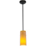 Glass n Glass Cylinder Rod Pendant - Oil Rubbed Bronze / Clear / Amber