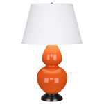 Double Gourd Table Lamp - Pumpkin / Pearl Dupioni Shade