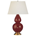 Double Gourd Table Lamp - Oxblood / Pearl Dupioni Shade