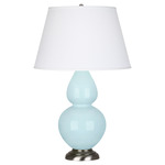Double Gourd Table Lamp - Baby Blue / Pearl Dupioni Shade