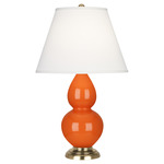 Double Gourd Table Lamp - Pumpkin / Pearl Dupioni Shade