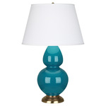 Double Gourd Table Lamp - Peacock / Pearl Dupioni Shade