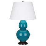 Double Gourd Table Lamp - Peacock / Pearl Dupioni Shade