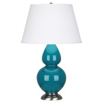 Double Gourd Table Lamp - Peacock / Pearl Dupioni Shade