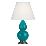 Double Gourd Table Lamp - Peacock / Pearl Dupioni Shade