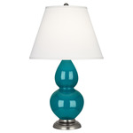 Double Gourd Table Lamp - Peacock / Pearl Dupioni Shade