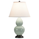 Double Gourd Table Lamp - Celadon / Pearl Dupioni Shade