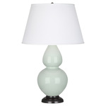 Double Gourd Table Lamp - Celadon / Pearl Dupioni Shade