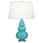 Triple Gourd Small Table Lamp - Egg Blue / Pearl Dupioni