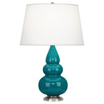 Triple Gourd Small Table Lamp - Peacock / Pearl Dupioni