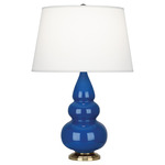 Triple Gourd Small Table Lamp - Marine Blue / Pearl Dupioni