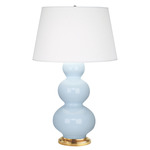 Triple Gourd Table Lamp - Baby Blue / Pearl Dupioni