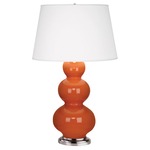 Triple Gourd Table Lamp - Pumpkin / Pearl Dupioni