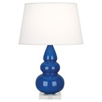 Triple Gourd Small Table Lamp - Marine Blue / Pearl Dupioni