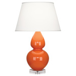 Double Gourd Table Lamp - Pumpkin / Pearl Dupioni Shade