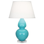 Double Gourd Table Lamp - Egg Blue / Pearl Dupioni Shade
