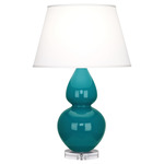 Double Gourd Table Lamp - Peacock / Pearl Dupioni Shade