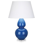 Double Gourd Table Lamp - Marine Blue / Pearl Dupioni Shade