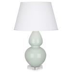 Double Gourd Table Lamp - Celadon / Pearl Dupioni Shade