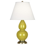 Double Gourd Table Lamp - Citron / Pearl Dupioni Shade