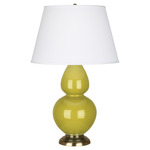 Double Gourd Table Lamp - Citron / Pearl Dupioni Shade