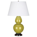 Double Gourd Table Lamp - Citron / Pearl Dupioni Shade