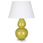 Double Gourd Table Lamp - Citron / Pearl Dupioni Shade