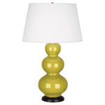 Triple Gourd Table Lamp - Citron / Pearl Dupioni