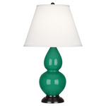 Double Gourd Table Lamp - Emerald Green / Pearl Dupioni Shade