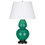 Double Gourd Table Lamp - Emerald Green / Pearl Dupioni Shade
