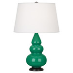 Triple Gourd Small Table Lamp - Emerald Green / Pearl Dupioni
