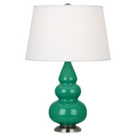 Triple Gourd Small Table Lamp - Emerald Green / Pearl Dupioni