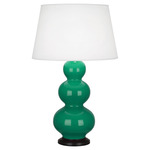 Triple Gourd Table Lamp - Emerald Green / Pearl Dupioni